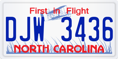 NC license plate DJW3436