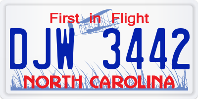 NC license plate DJW3442