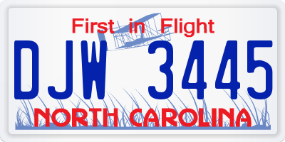 NC license plate DJW3445