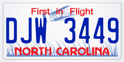 NC license plate DJW3449