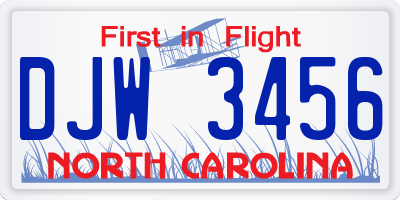 NC license plate DJW3456