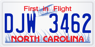 NC license plate DJW3462