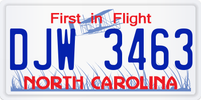 NC license plate DJW3463