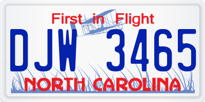 NC license plate DJW3465