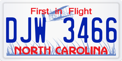 NC license plate DJW3466