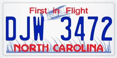 NC license plate DJW3472