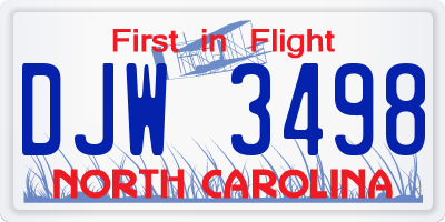 NC license plate DJW3498