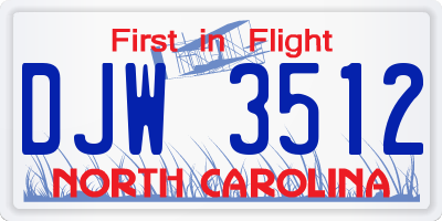 NC license plate DJW3512