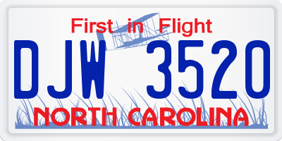 NC license plate DJW3520