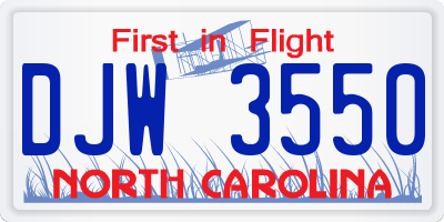 NC license plate DJW3550