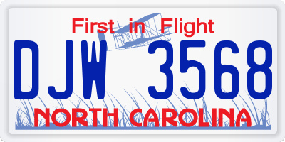 NC license plate DJW3568