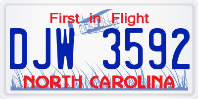 NC license plate DJW3592