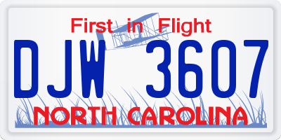 NC license plate DJW3607