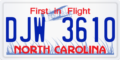 NC license plate DJW3610