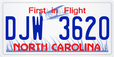 NC license plate DJW3620