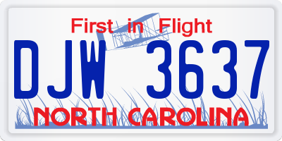 NC license plate DJW3637
