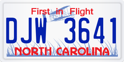 NC license plate DJW3641
