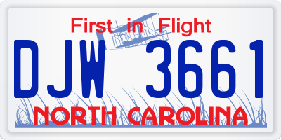 NC license plate DJW3661