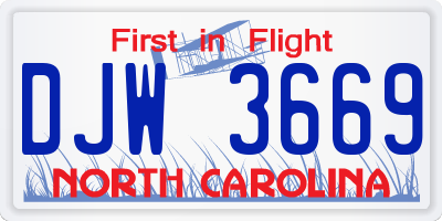 NC license plate DJW3669