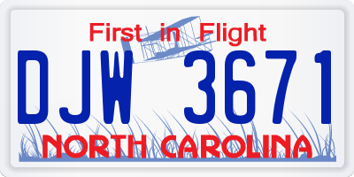 NC license plate DJW3671