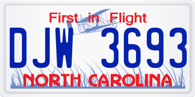 NC license plate DJW3693