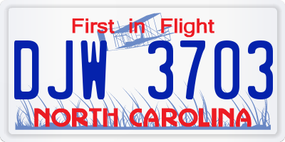 NC license plate DJW3703