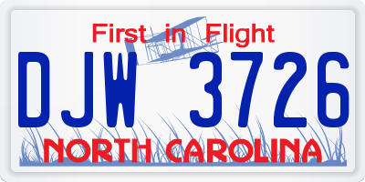 NC license plate DJW3726