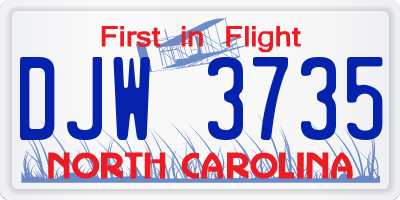 NC license plate DJW3735
