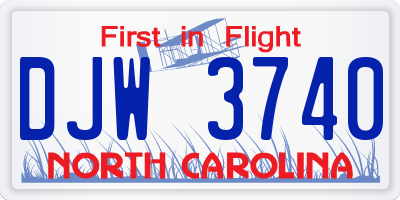 NC license plate DJW3740