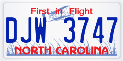 NC license plate DJW3747
