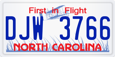 NC license plate DJW3766