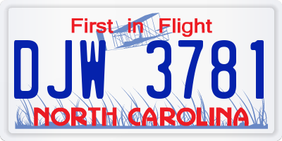 NC license plate DJW3781
