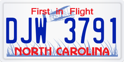 NC license plate DJW3791