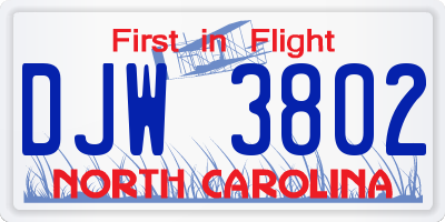 NC license plate DJW3802