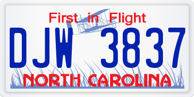NC license plate DJW3837