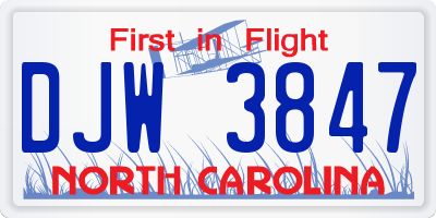 NC license plate DJW3847