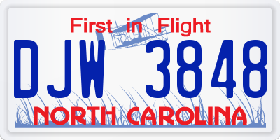 NC license plate DJW3848