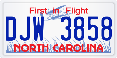 NC license plate DJW3858