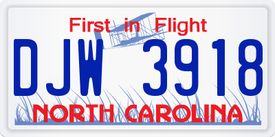NC license plate DJW3918