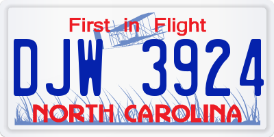 NC license plate DJW3924