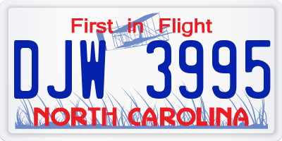 NC license plate DJW3995