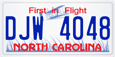 NC license plate DJW4048