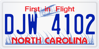 NC license plate DJW4102