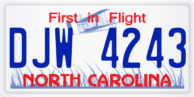 NC license plate DJW4243