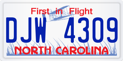 NC license plate DJW4309