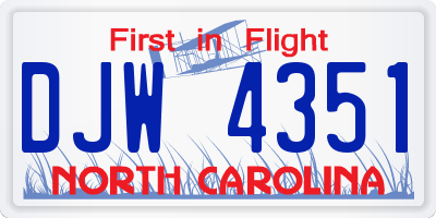 NC license plate DJW4351
