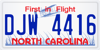 NC license plate DJW4416