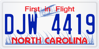 NC license plate DJW4419
