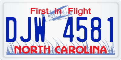 NC license plate DJW4581