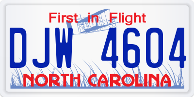 NC license plate DJW4604